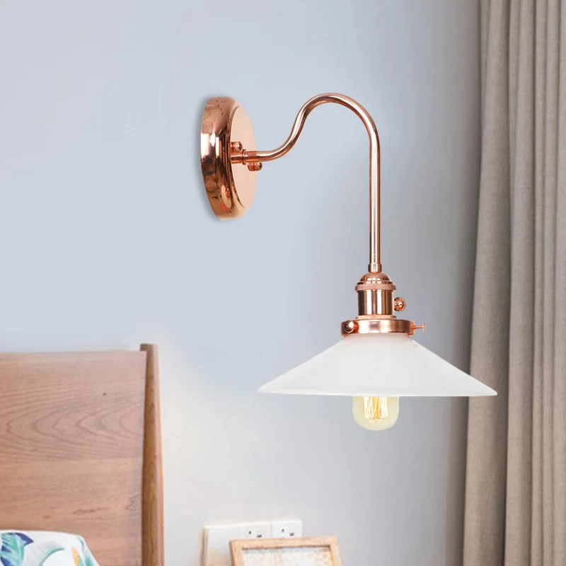 Copper Saucer/Scalloped Sconce Light Fixture Vintage White/Clear Glaswerk 1 Light Indoor Wall Lamp Clear
