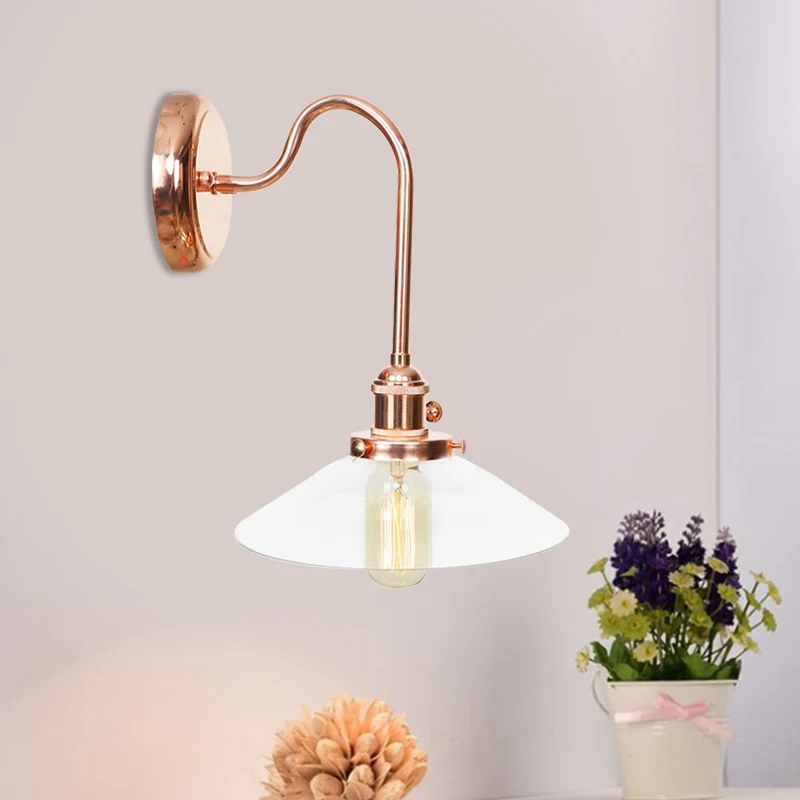 Copper Saucer/Scalloped Sconce Light Fixture Vintage White/Clear Glaswerk 1 Light Indoor Wall Lamp Clear