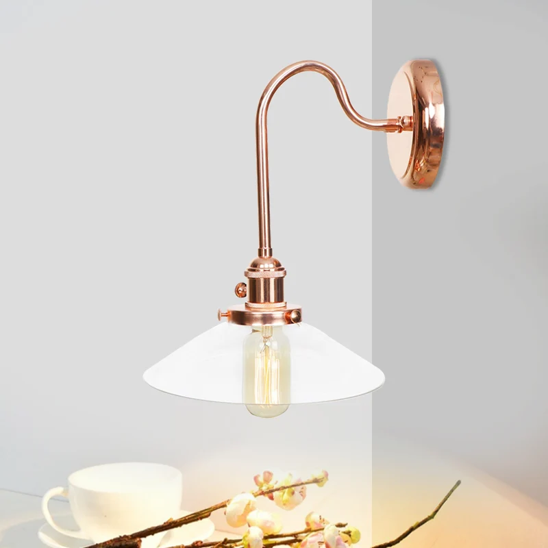 Copper Saucer/Scalloped Sconce Light Fixture Vintage White/Clear Glaswerk 1 Light Indoor Wall Lamp Clear