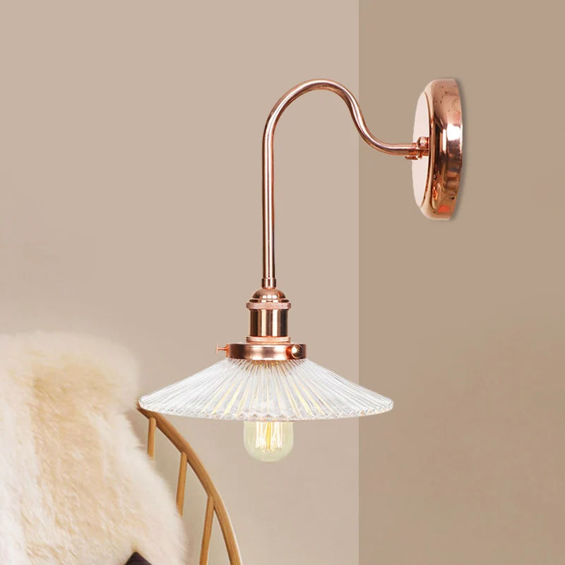 Copper Saucer/Scalloped Sconce Light Fixture Vintage White/Clear Glaswerk 1 Light Indoor Wall Lamp Clear