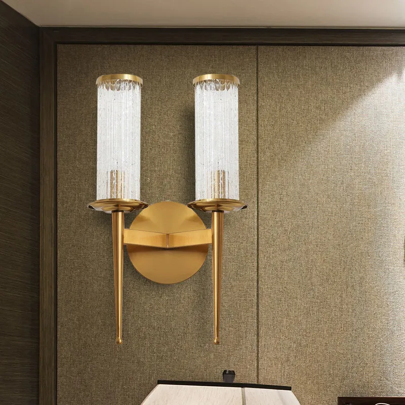 Crackle Glazen Gold Wall Lighting Cylinder 1/2 Heads Vintage Wall Light Fixture Metal Straight Arm Gold