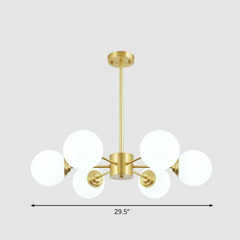 Cream Glass Spherical Chandelier Light Minimalist Messing Ceiling Hang Lamp Living Room Brass