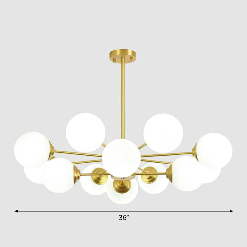 Cream Glass Spherical Chandelier Light Minimalist Messing Ceiling Hang Lamp Living Room Brass
