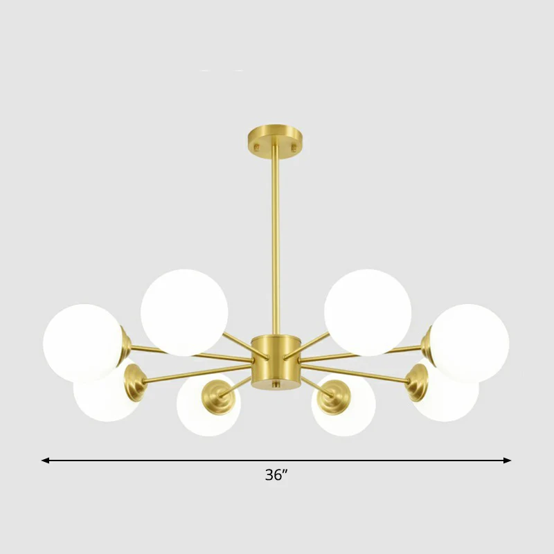 Cream Glazen Spherical Chandelier Light Minimalist Brass Ceiling Hang Lamp Living Room Brass
