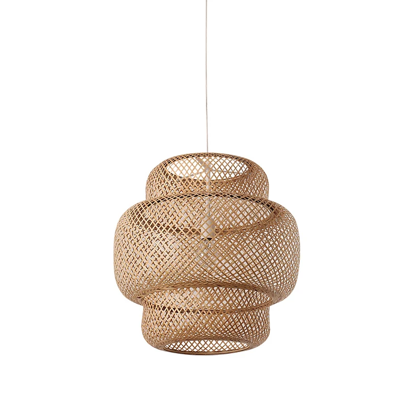 Criss-Cross Woven Lantern Pendant Asian Style Bamboe 1 Bulb Living Room Hanging Light Black/Beige, 15"/19.5" W Beige