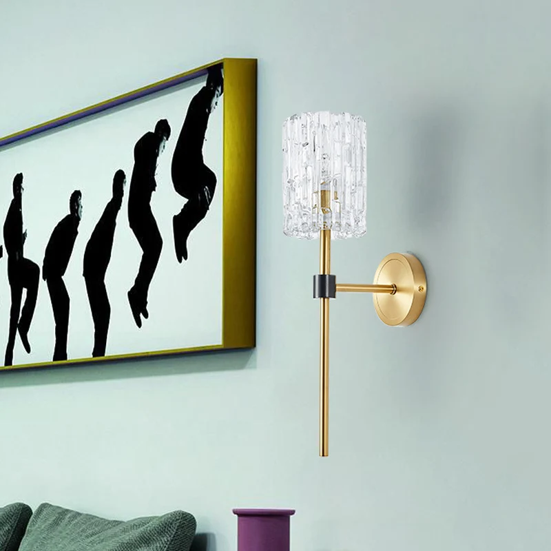 Crystal Cylindrical Wall Sconce Minimalism 1/2 Lights Geel koper Sconce Light Fixture Living Room Brass