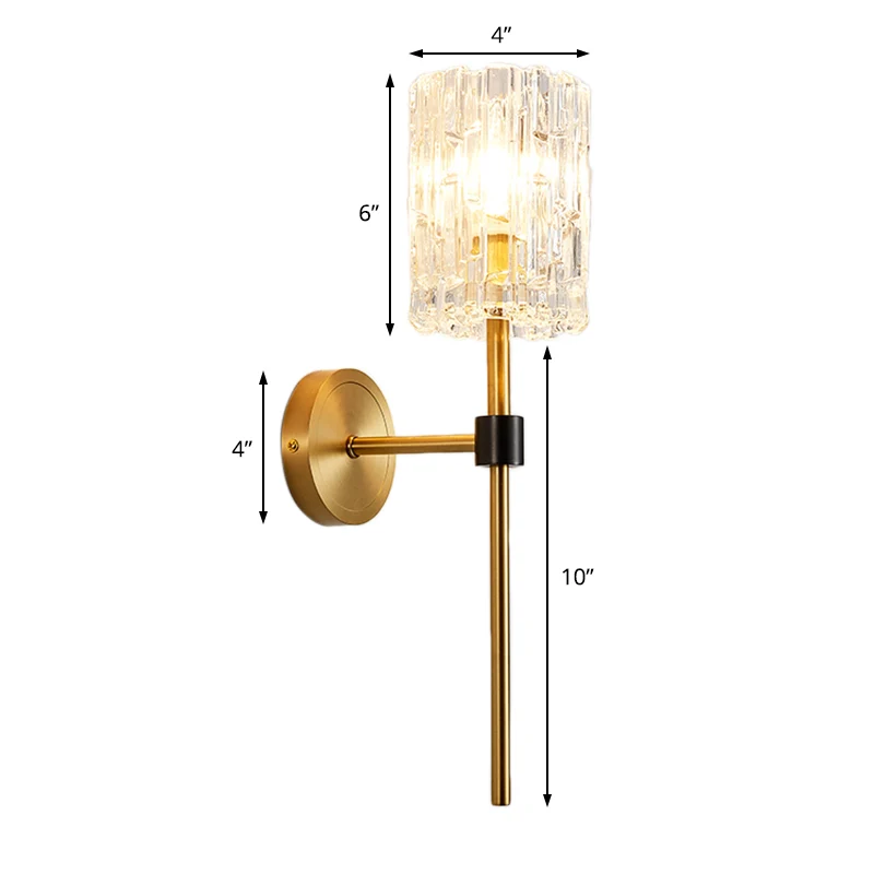 Crystal Cylindrical Wall Sconce Minimalism 1/2 Lights Geel koper Sconce Light Fixture Living Room Brass