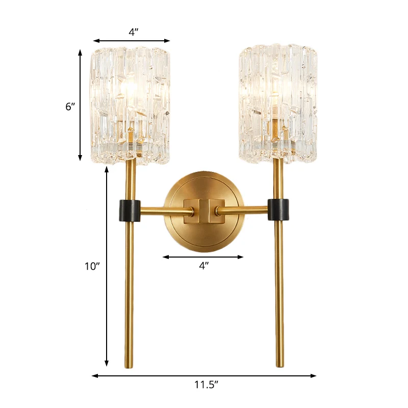 Crystal Cylindrical Wall Sconce Minimalism 1/2 Lights Geel koper Sconce Light Fixture Living Room Brass