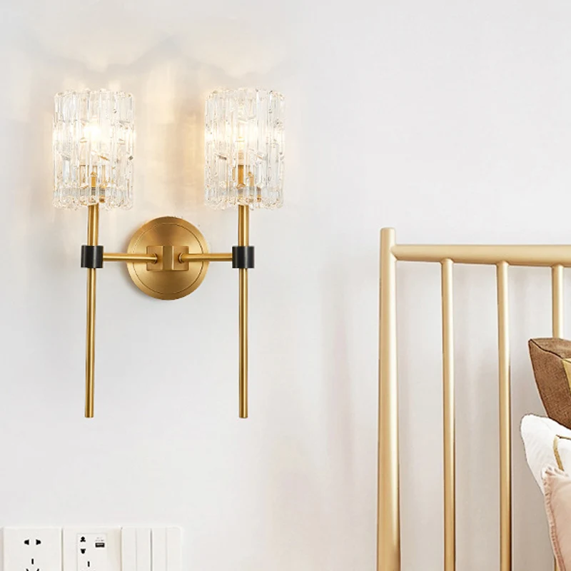 Crystal Cylindrical Wall Sconce Minimalism 1/2 Lights Geel koper Sconce Light Fixture Living Room Brass