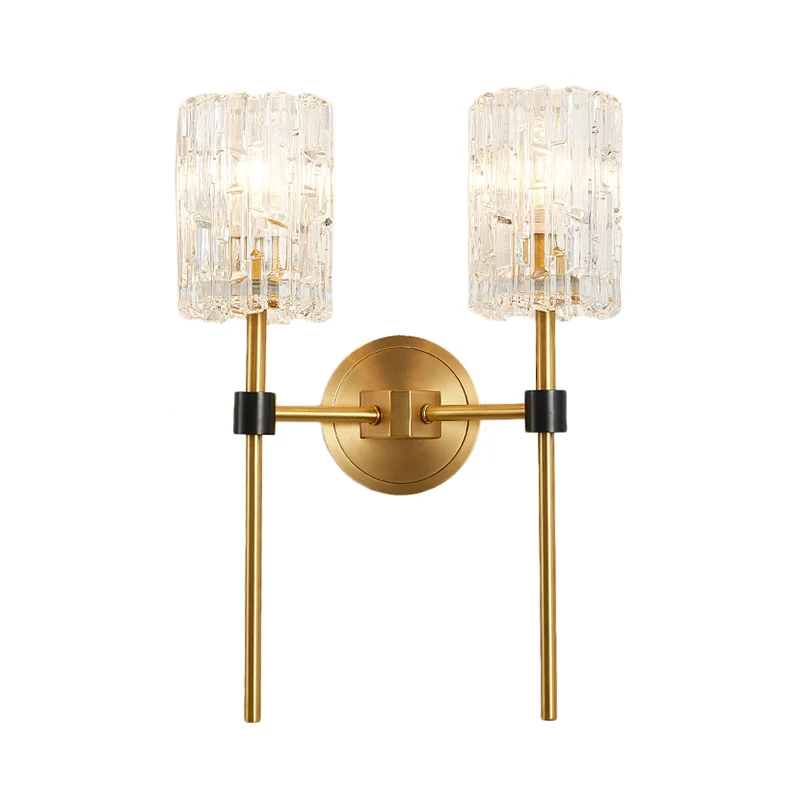 Crystal Cylindrical Wall Sconce Minimalism 1/2 Lights Geel koper Sconce Light Fixture Living Room Brass