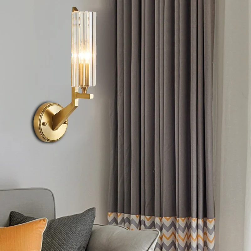 Crystal Tube/Cup/Flat Wall Mounted Lamp Minimalism 1 Light Geel koper Flush Wall Sconce Bedside Brass