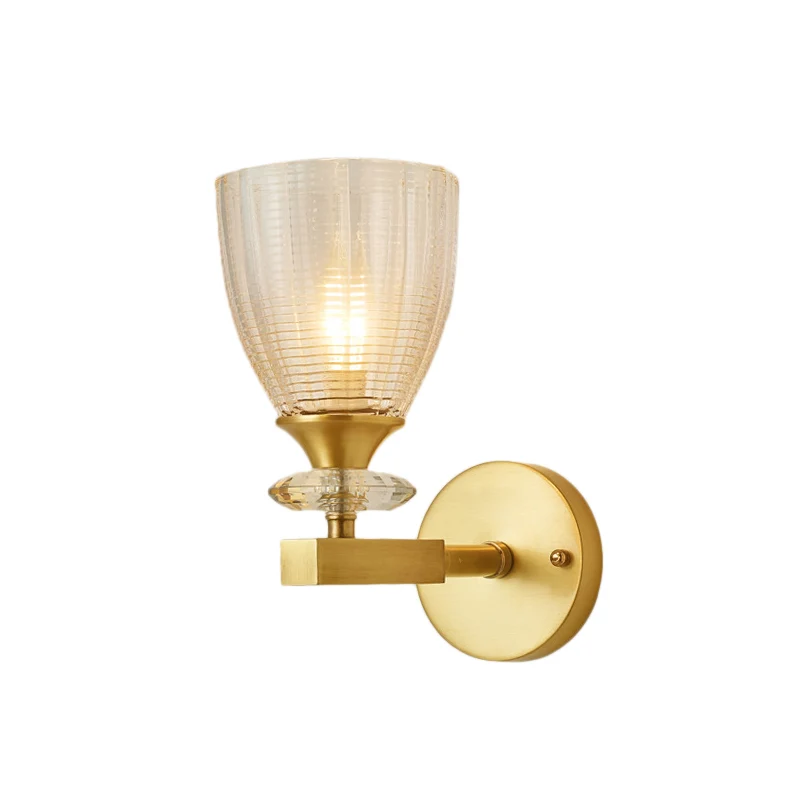 Crystal Tube/Cup/Flat Wall Mounted Lamp Minimalism 1 Light Geel koper Flush Wall Sconce Bedside Brass
