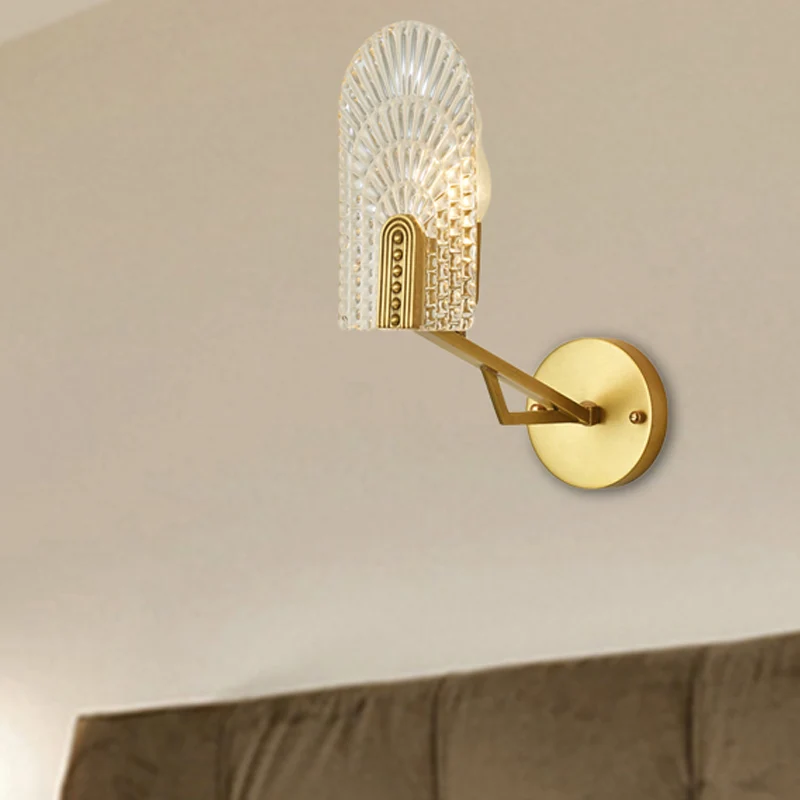 Crystal Tube/Cup/Flat Wall Mounted Lamp Minimalism 1 Light Geel koper Flush Wall Sconce Bedside Brass