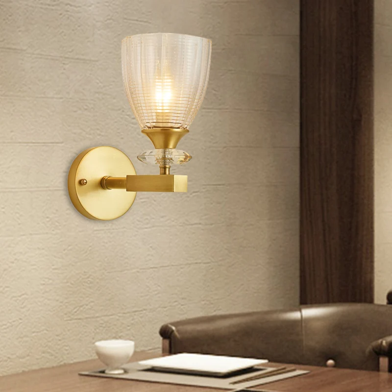 Crystal Tube/Cup/Flat Wall Mounted Lamp Minimalism 1 Light Geel koper Flush Wall Sconce Bedside Brass