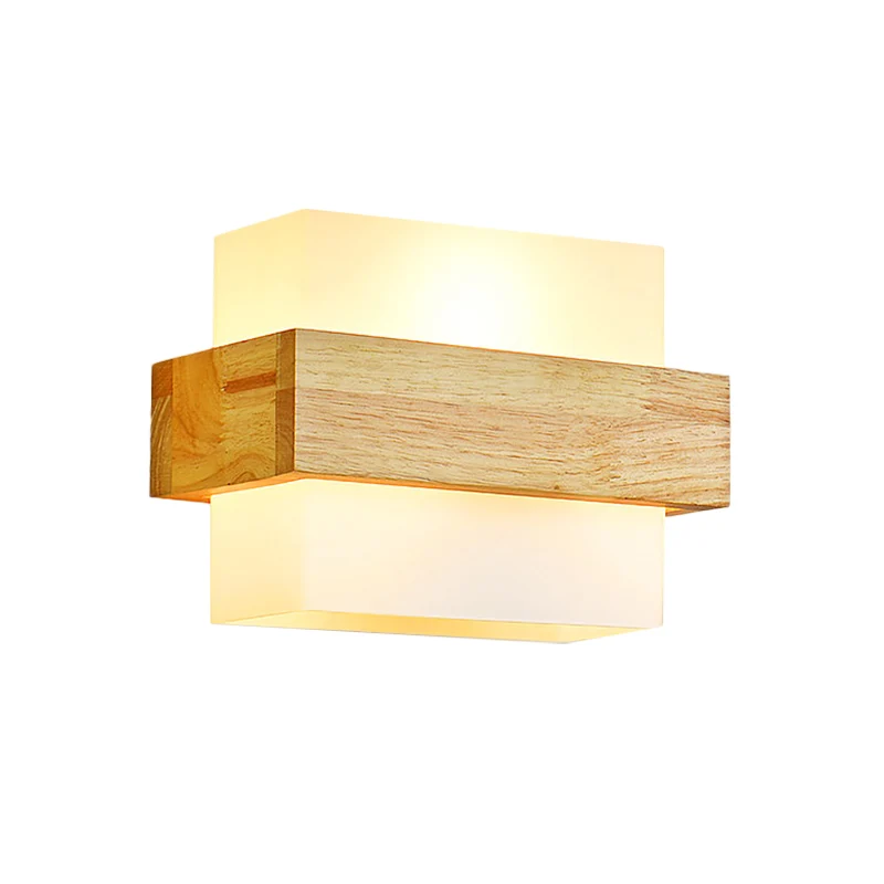 Cube Wall Mount Light Fixture Minimalism Opal Glaswerk 1 Head Beige Surface Wall Sconce Wood Detail Beige