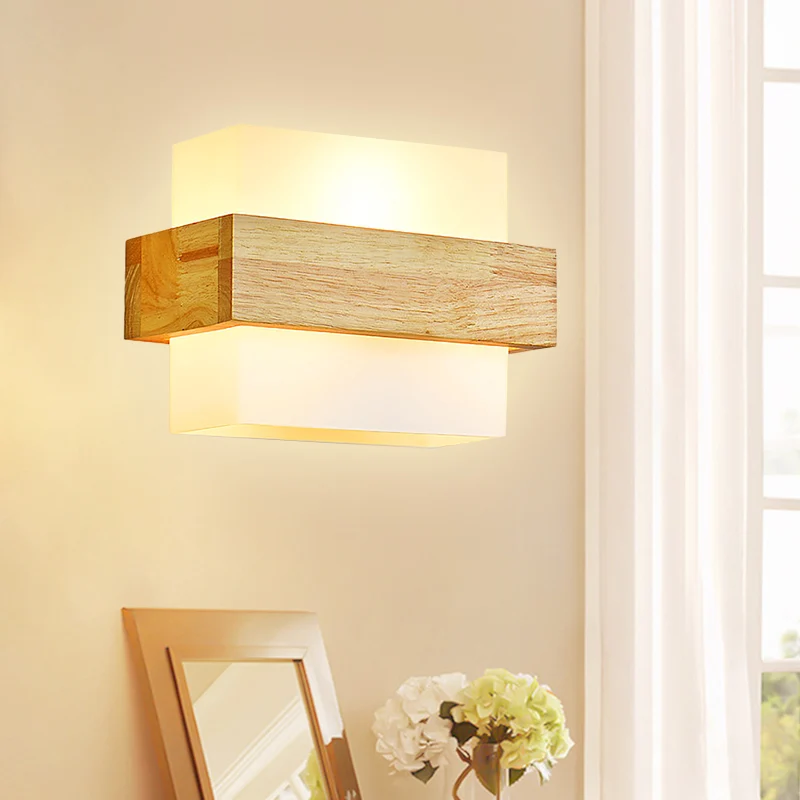Cube Wall Mount Light Fixture Minimalism Opal Glaswerk 1 Head Beige Surface Wall Sconce Wood Detail Beige