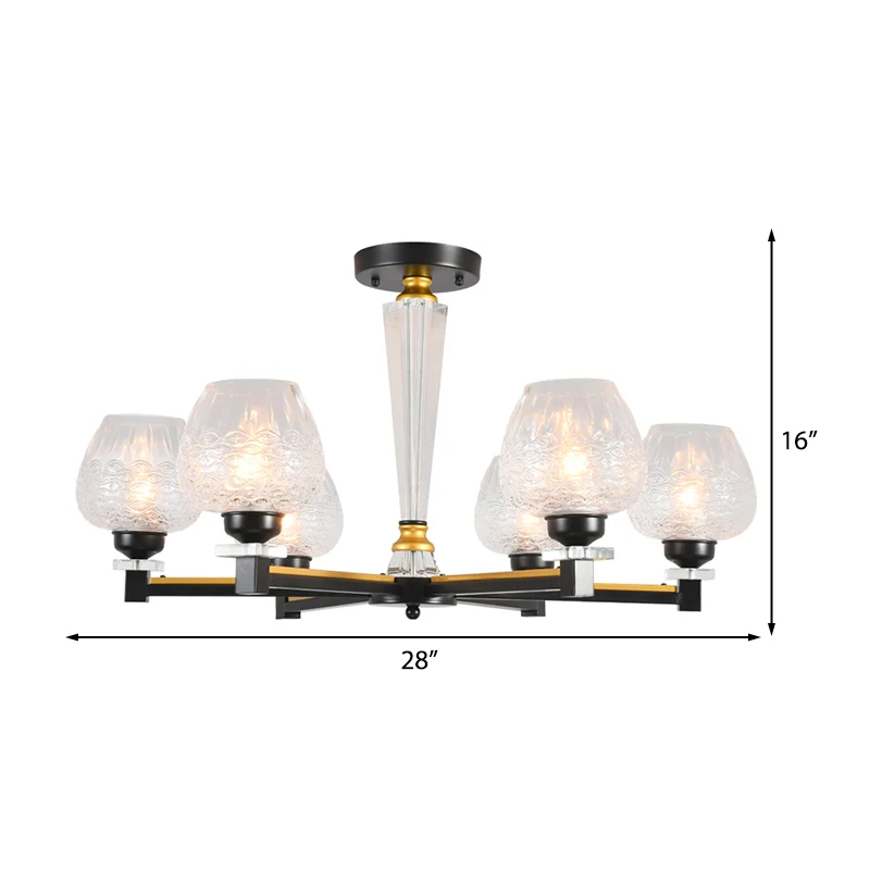 Cup Shape Living Room Pendant Lamp Traditional Crystal 3/6 Lights Zwart Chandelier Light Fixture Black