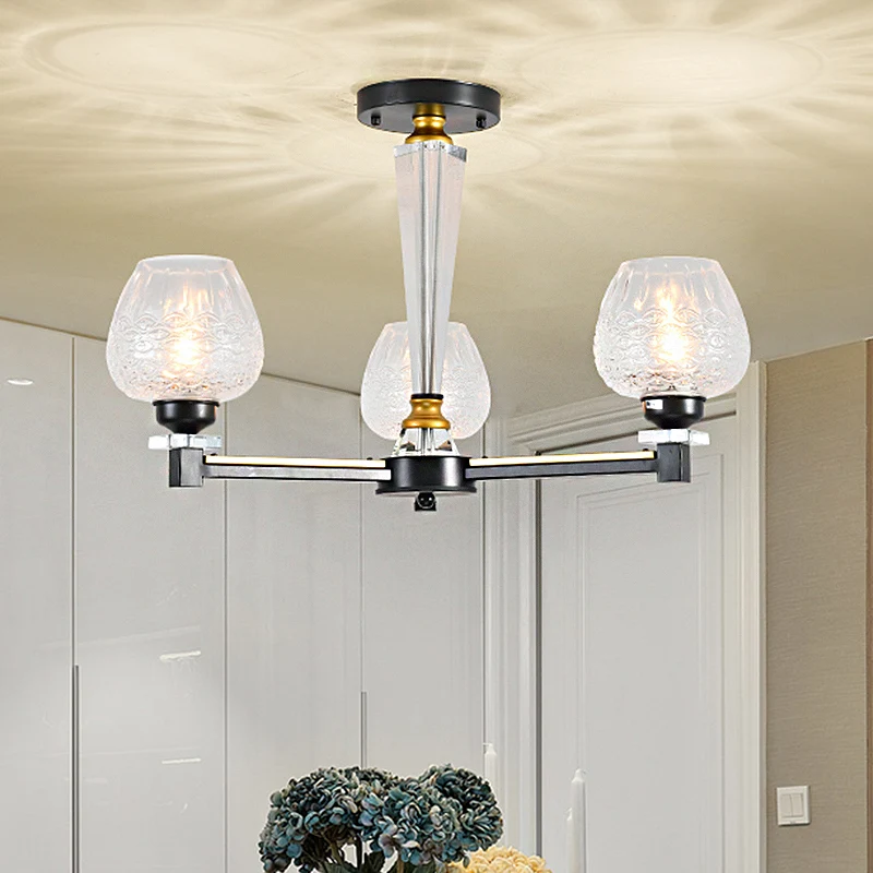 Cup Shape Living Room Pendant Lamp Traditional Crystal 3/6 Lights Ebbenhout Chandelier Light Fixture Black