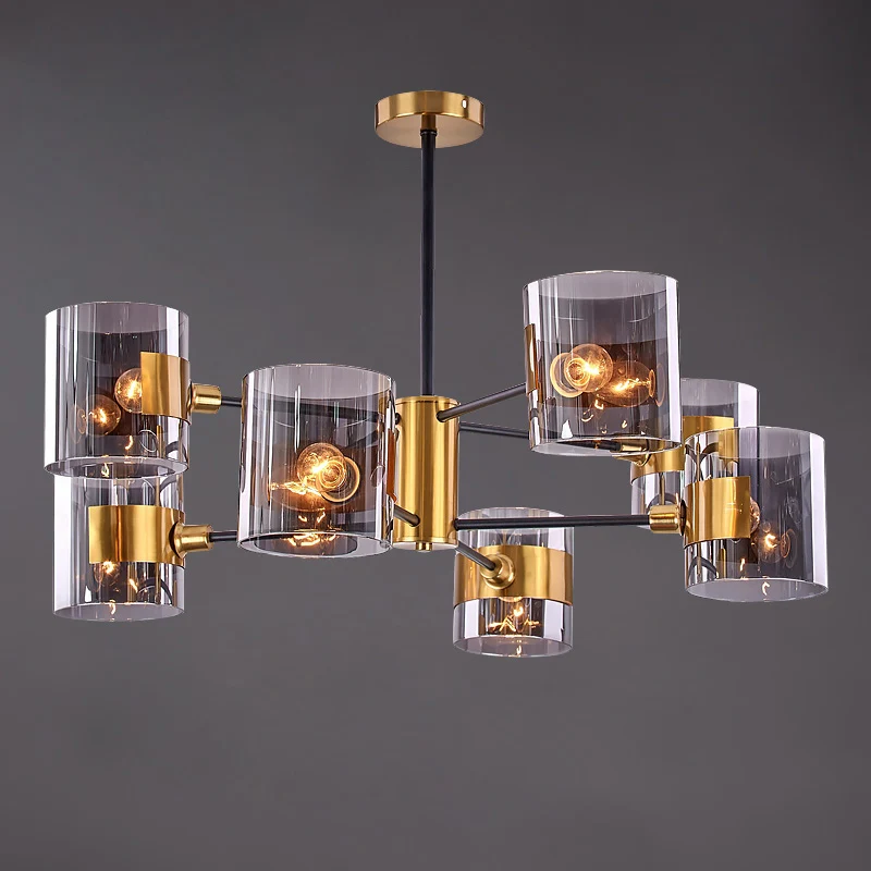 Cylinder Shaped Hanging Chandelier Postmodern Smoke Grey Glazen Living Room Pendant Light Brass Smoke