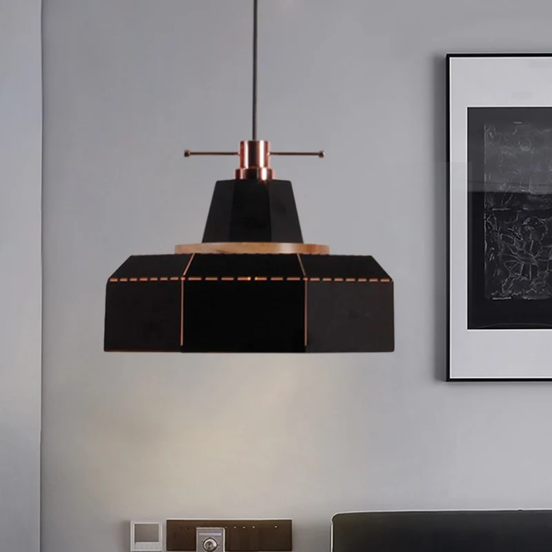 Cylinder/Diamond Shade Indoor Pendant Lighting Modern Style Van metaal and Wood 1 Light Black/White Ceiling Fixture Black