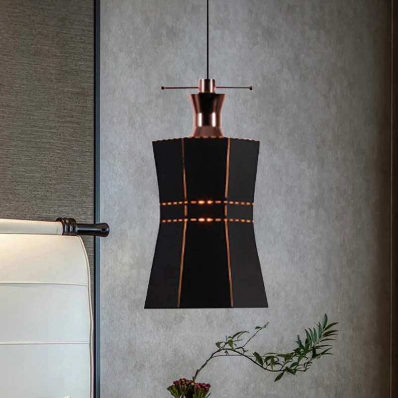 Cylinder/Diamond Shade Indoor Pendant Lighting Modern Style Van metaal and Wood 1 Light Black/White Ceiling Fixture Black