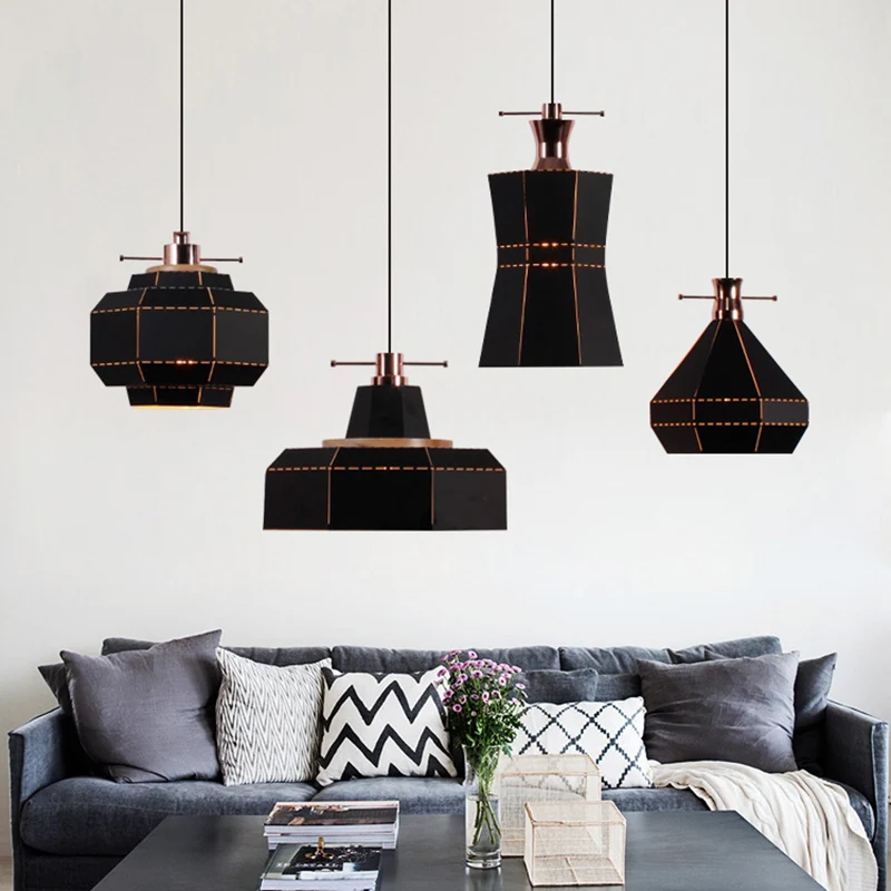 Cylinder/Diamond Shade Indoor Pendant Lighting Modern Style Metalen and Wood 1 Light Black/White Ceiling Fixture Black