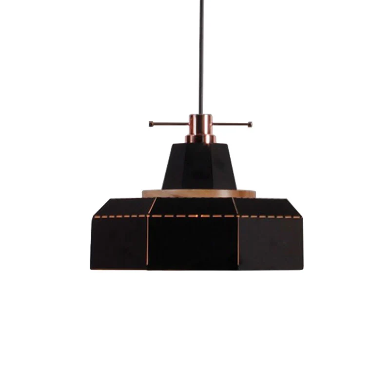 Cylinder/Diamond Shade Indoor Pendant Lighting Modern Style Metalen and Wood 1 Light Black/White Ceiling Fixture Black