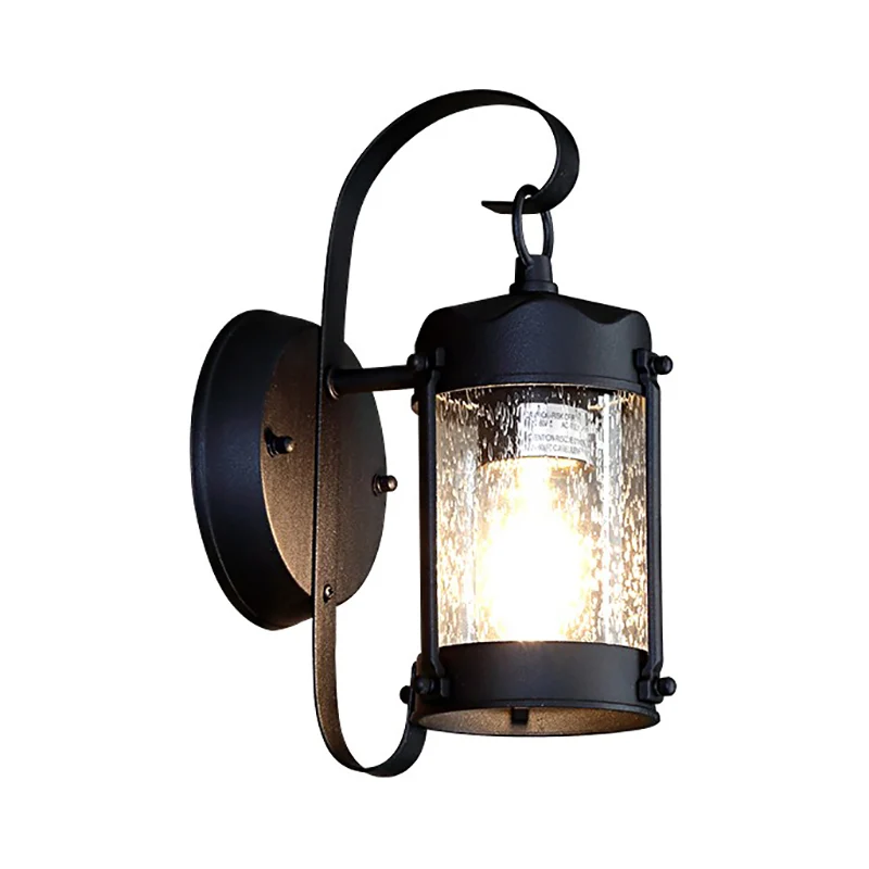 Cylinder/Lantern Seeded Glass Wall Hanging Light Traditional Single Bulb Outdoor Sconce Lamp Helder Clear