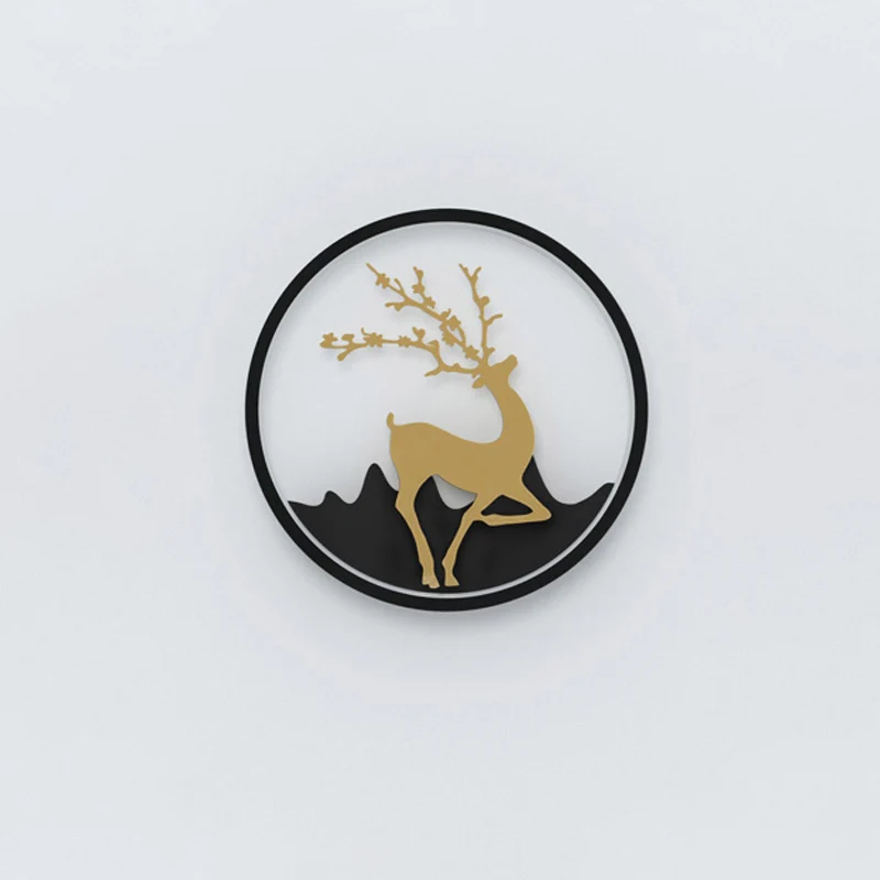 Deer Wall Light Fixture Nordic Metallic Black/White-Gold LED Circle Sconce Light Warm/White Light Bedroom Black
