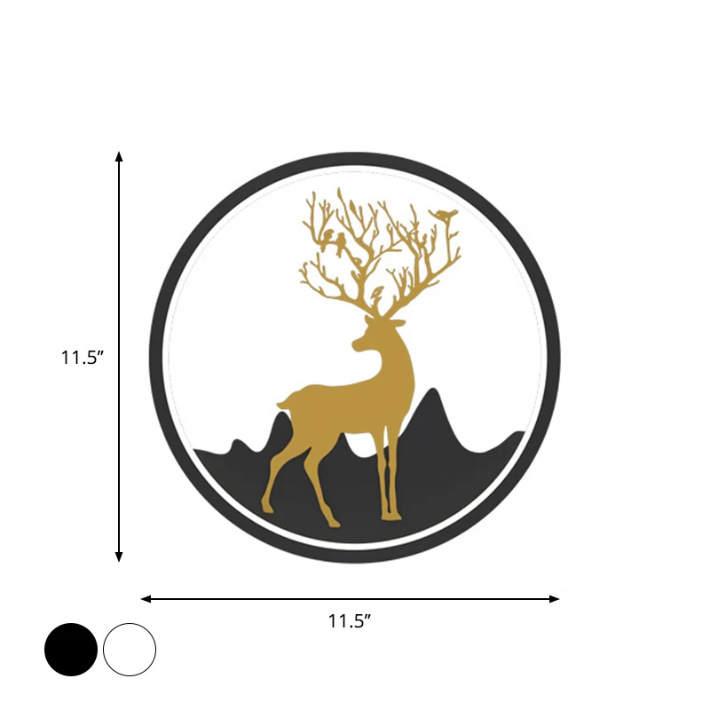 Deer Wall Light Fixture Nordic Metallic Black/White-Gold LED Circle Sconce Light Warm/White Light Bedroom Black