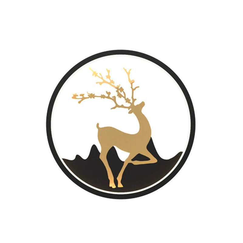 Deer Wall Light Fixture Nordic Metallic Black/White-Gold LED Circle Sconce Light Warm/White Light Bedroom Black