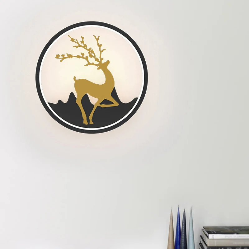 Deer Wall Light Fixture Nordic Metallic Black/White-Gold LED Circle Sconce Light Warm/White Light Bedroom Black