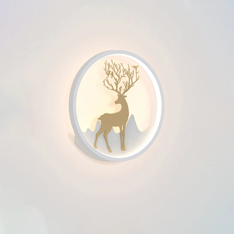 Deer Wall Light Fixture Nordic Metallic Black/White-Gold LED Circle Sconce Light Warm/White Light Bedroom Black