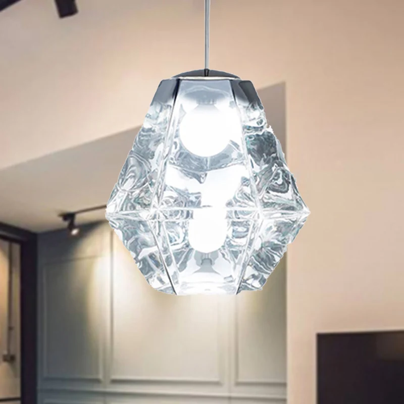 Diamond Pendant Lighting Post-Modern Glazen 1 Light Clear/Amber Hanging Ceiling Light Linear/Stout Shade Amber
