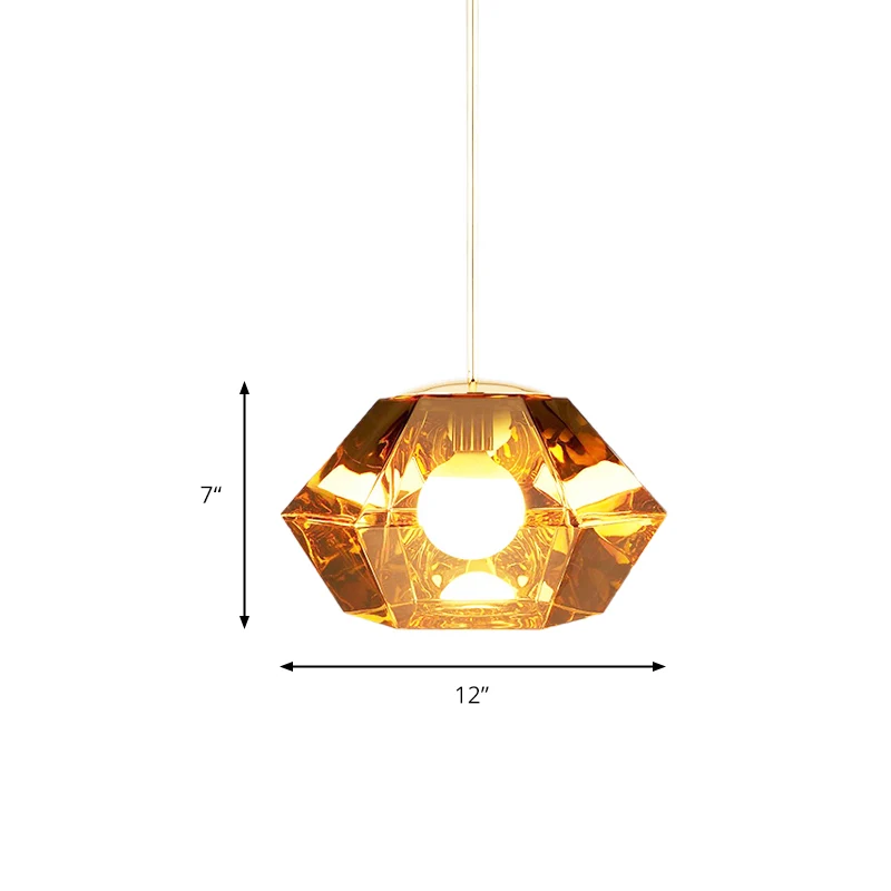 Diamond Pendant Lighting Post-Modern Glazen 1 Light Clear/Amber Hanging Ceiling Light Linear/Stout Shade Amber