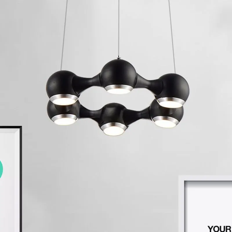 Dome Shade Hanging Light Modern Metalen Black/Chrome LED Chandelier Light Dining Room Warm/White Chrome