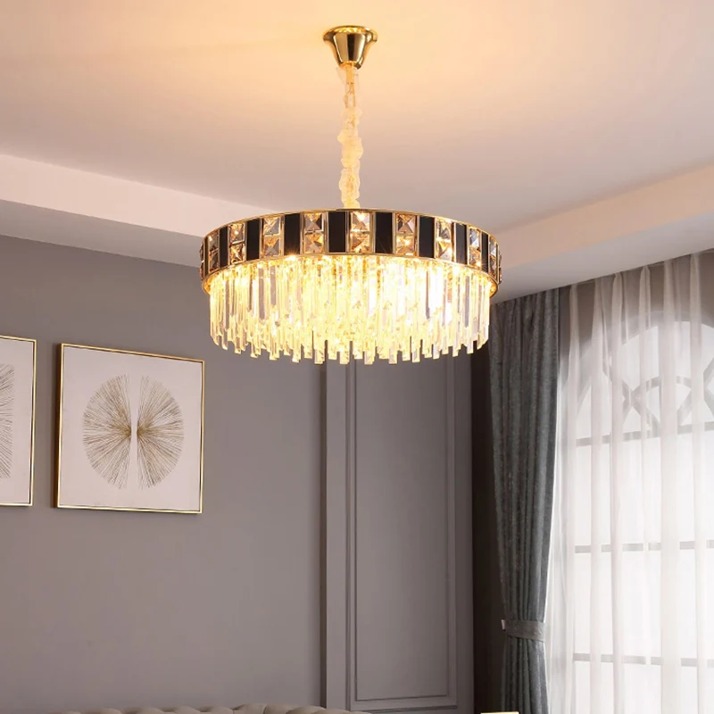 Eigentijds Geometrical Chandelier Crystal Prism Living Room Suspension Light Gold Gold