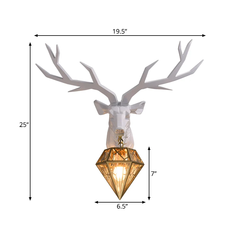 Elk Resin Wall Mounted Lamp Loft Style 1 Head Black/White/Gold Sconce Light Diamond Cage Shade, 14.5"/19.5" W Black