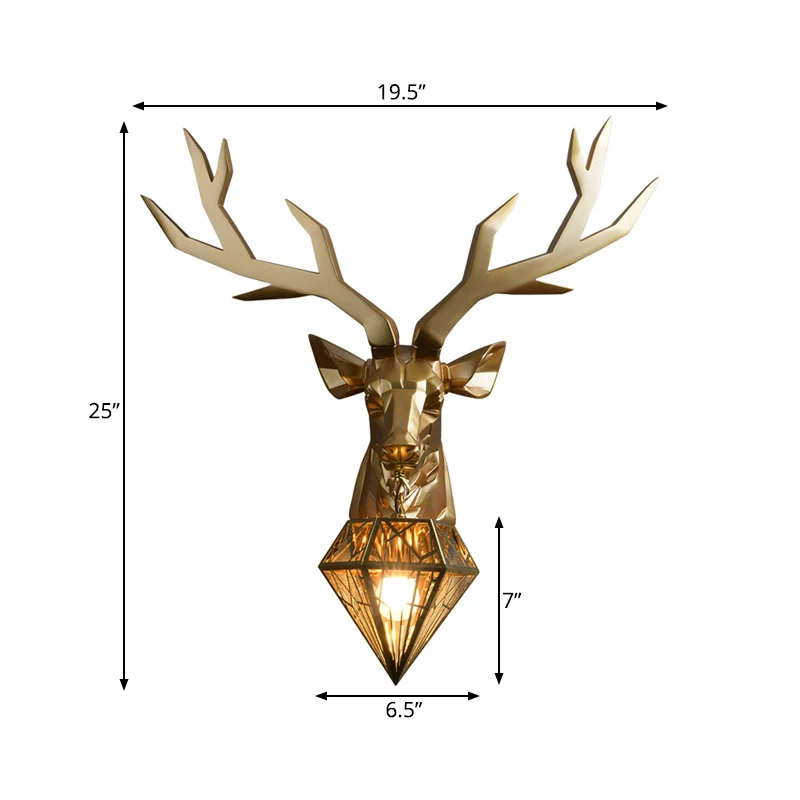 Elk Resin Wall Mounted Lamp Loft Style 1 Head Black/White/Gold Sconce Light Diamond Cage Shade, 14.5"/19.5" W Black