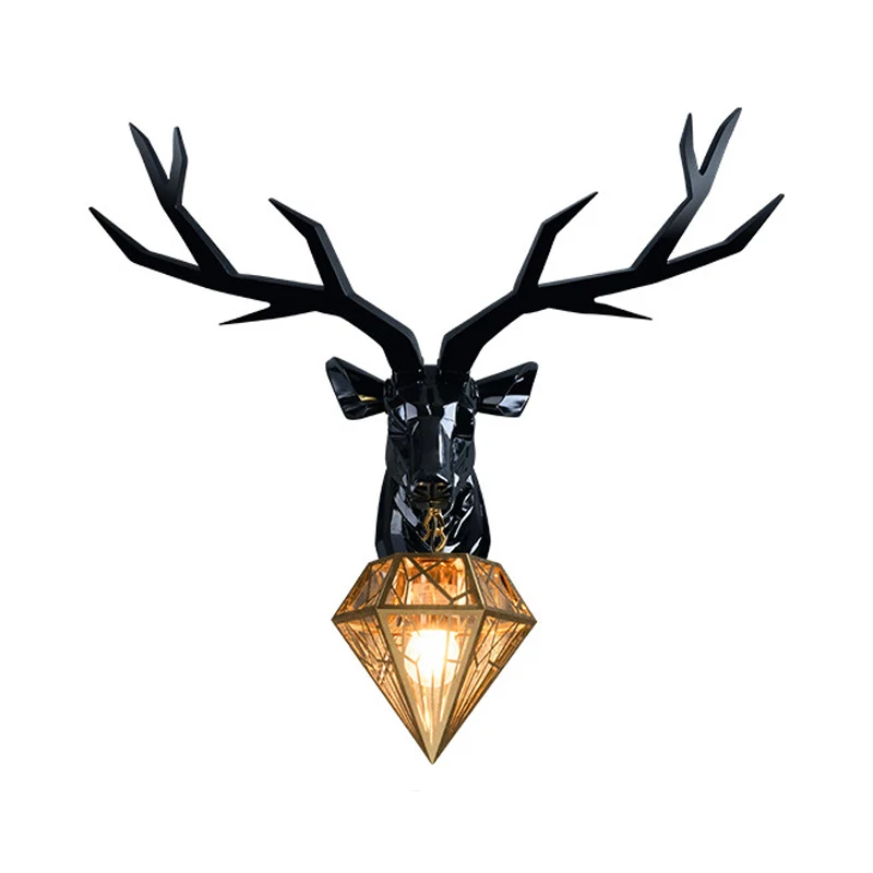Elk Resin Wall Mounted Lamp Loft Style 1 Head Black/White/Gold Sconce Light Diamond Cage Shade, 14.5"/19.5" W Black