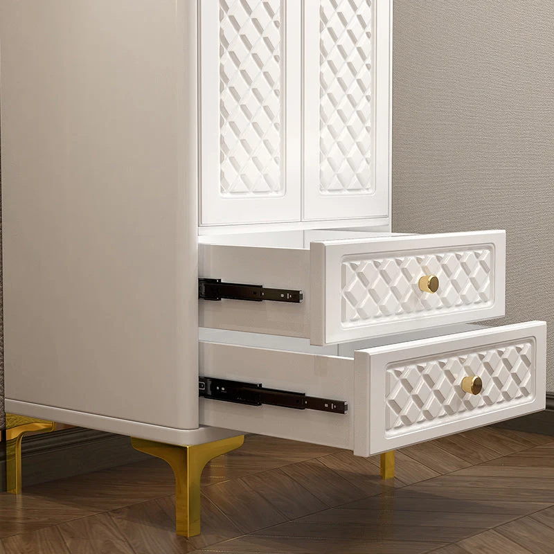 Engineered Wood Wardrobe Cabinet Glam Style Zacht Close Doors Wardrobe Closet White 24l