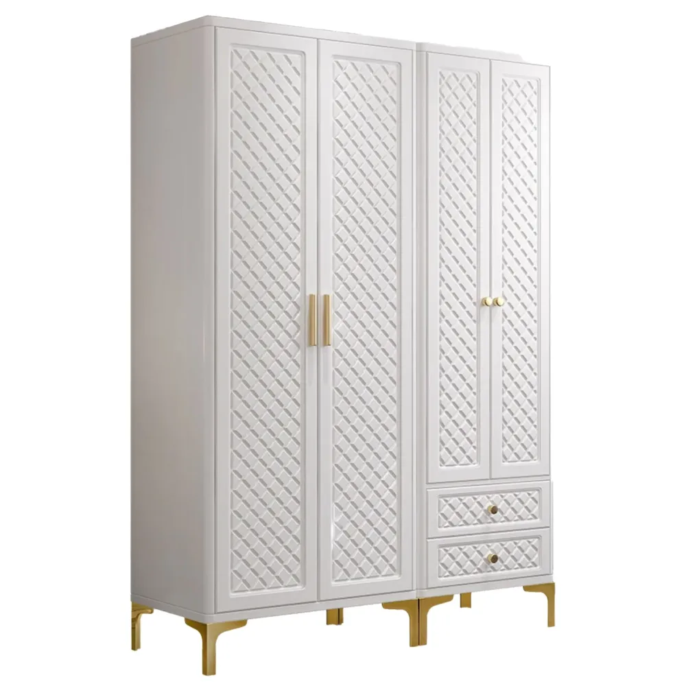 Engineered Wood Wardrobe Cabinet Glam Style Zacht Close Doors Wardrobe Closet White 24l