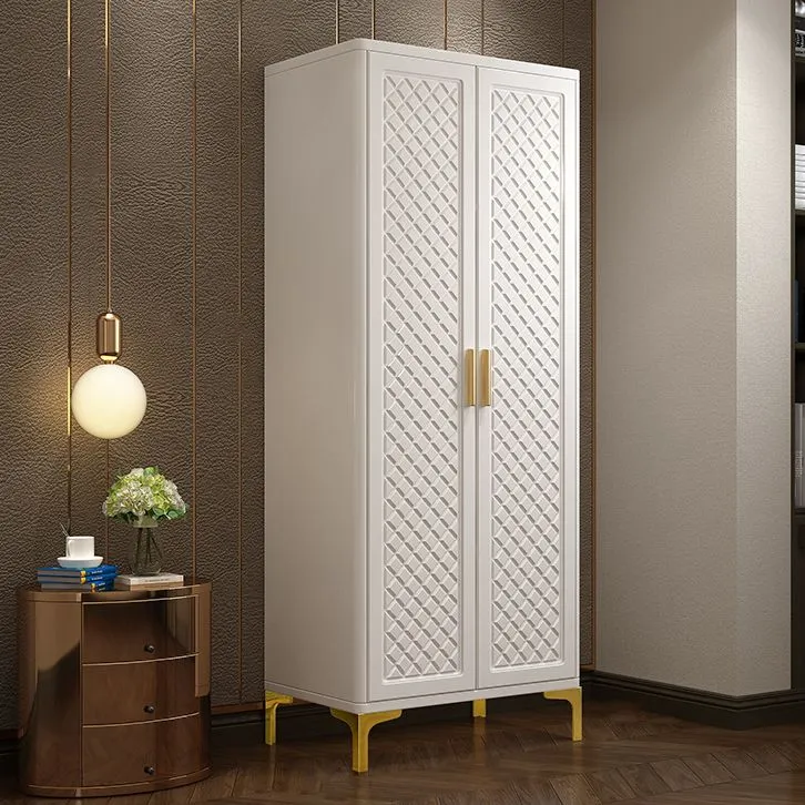 Engineered Wood Wardrobe Cabinet Glam Style Zacht Close Doors Wardrobe Closet White 24l