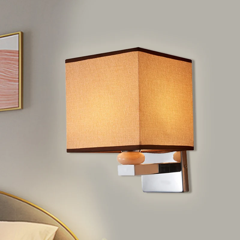 Fabric Cube Wall Sconce Lighting Contemporary LED Sconce Light White/Black/Beige Flaxen