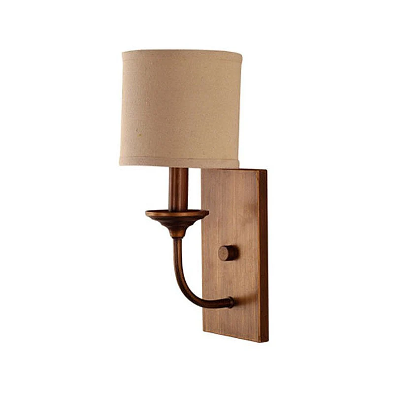 Fabric Shade Cylindrical Wall Lamp Antiek Style 1/2-Light Bedroom Wall Light Sconce Flaxen Flaxen