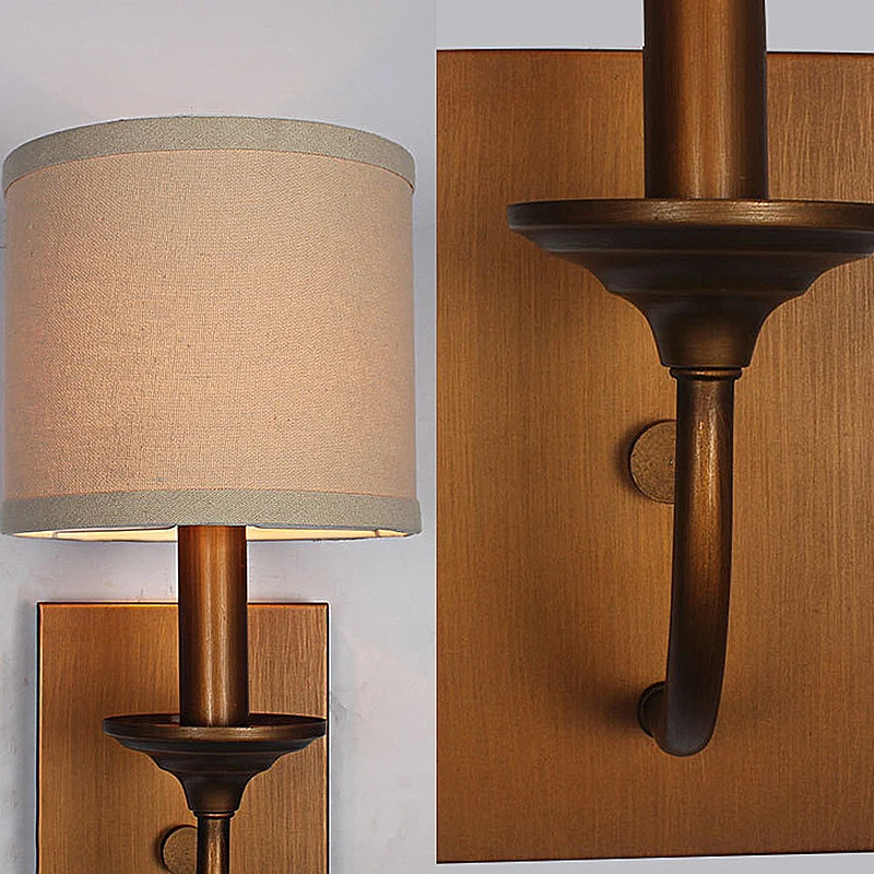 Fabric Shade Cylindrical Wall Lamp Antiek Style 1/2-Light Bedroom Wall Light Sconce Flaxen Flaxen