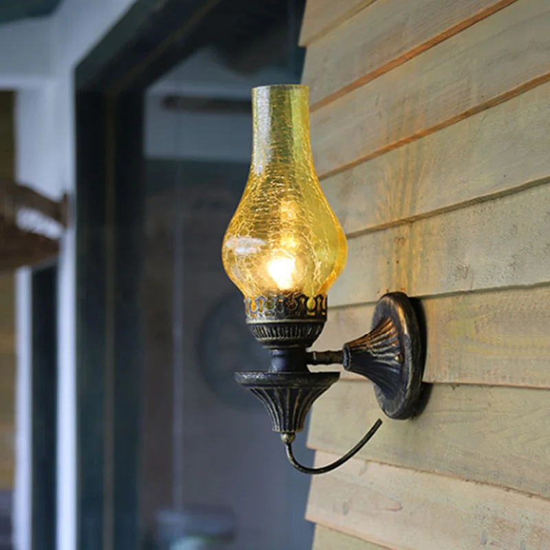 Factory Vase Shade Wandlamp 1 Kop Geel/Helder Crackle Glazen Schans Verlichtingsarmatuur voor buiten