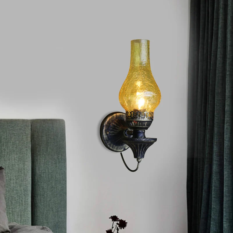 Factory Vase Shade Wandlamp 1 Kop Geel/Helder Crackle Glazen Schans Verlichtingsarmatuur voor buiten
