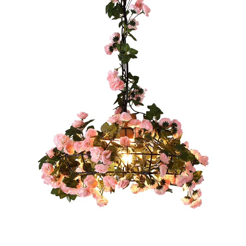 Farmhouse Jar/Diamond/Barn Cage Pendant 1-Light Iron Flower Suspended Lighting Fixture Wooden Cap Ravenzwart Black