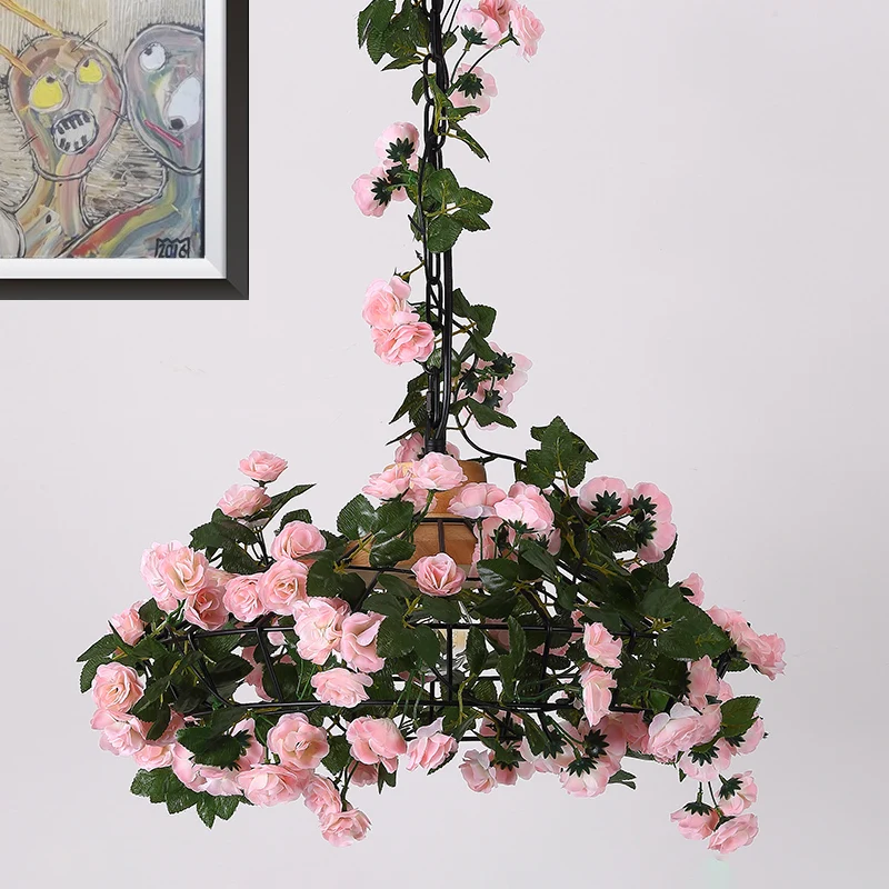 Farmhouse Jar/Diamond/Barn Cage Pendant 1-Light Iron Flower Suspended Lighting Fixture Wooden Cap Ravenzwart Black